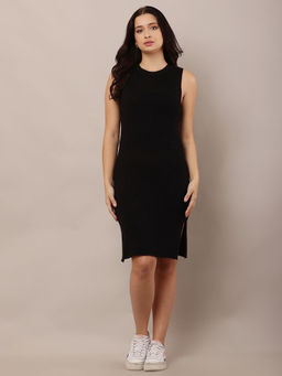 NOBARR - Women Viscose Ribbed Black Shift Dress