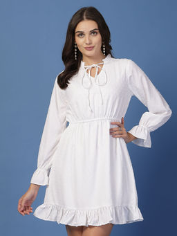 Style Quotient - Women Swiss Dot White Dress
