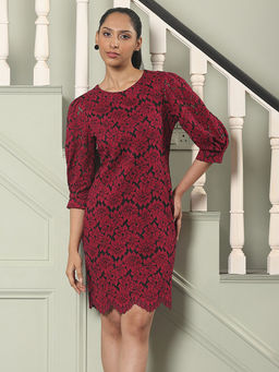 SALT Attire - Maroon Floral Printed Knee Length Dress
