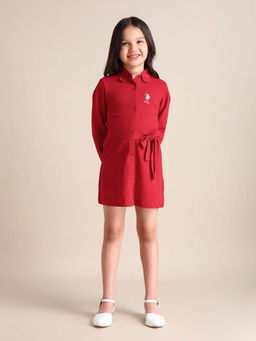 U.S. POLO ASSN. - Red Girls Cotton Shirt Dress