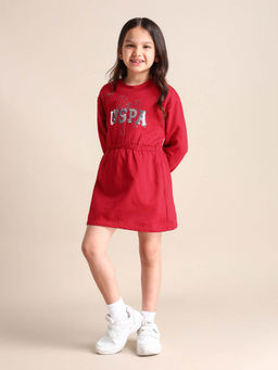 U.S. POLO ASSN. - Red Girls Cotton A-Line Dress