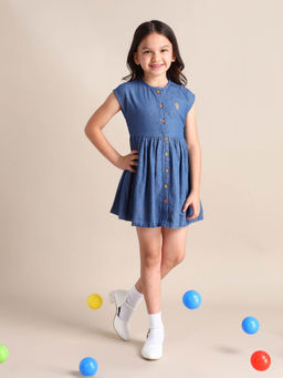 U.S. POLO ASSN. - Blue Girls Cotton Fit and Flare Dress