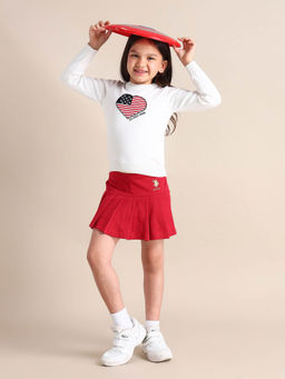 U.S. POLO ASSN. - Red Girls Solid Pleated Skirt