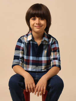 U.S. POLO ASSN. - Blue Boys Plaid Checked Regular Fit Shirt