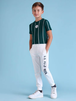 U.S. POLO ASSN. - Boys White Brand Printed Regular Fit Joggers