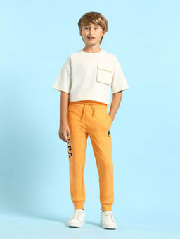 U.S. POLO ASSN. - Boys Orange Pure Cotton Solid Joggers