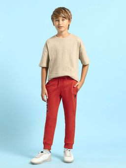 U.S. POLO ASSN. - Boys Red Pure Cotton Solid Joggers