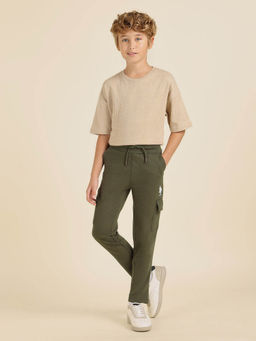 U.S. POLO ASSN. - Boys Green Solid Pure Cotton Track Pants