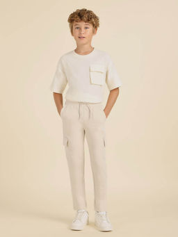 U.S. POLO ASSN. - Boys Beige Solid Pure Cotton Track Pants
