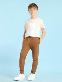 U.S. POLO ASSN. - Boys Brown Solid Pure Cotton Track Pants