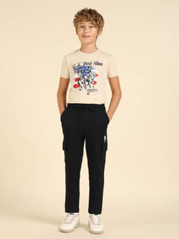 U.S. POLO ASSN. - Boys Black Solid Pure Cotton Track Pants