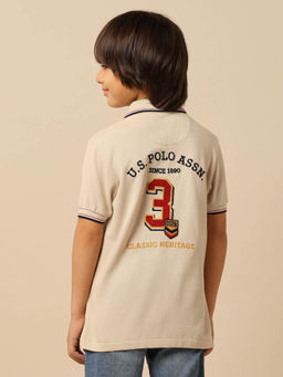 U.S. POLO ASSN. - Beige Boys Numeric Brand Embroidered Regular Fit Polo Shirt