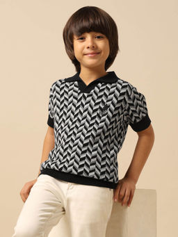 U.S. POLO ASSN. - Black Boys Geometric Patterned Knit Regular Fit Polo Shirt