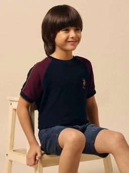 U.S. POLO ASSN. - Navy Blue Boys Colorblock Regular Fit T-Shirt