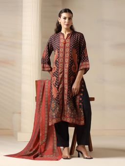 Shree - Liva Black Paisley Print Kurta with Pant and Dupatta