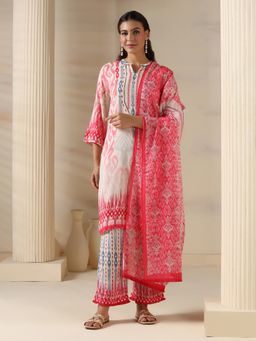 Shree - Liva Pink Ikat Print Kurta with Pant and Dupatta