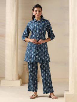 Shree - Cotton Indigo Geometric Print Co-Ord Set