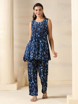 Shree - Liva Navy Blue Tropical Print Co-Ord Set