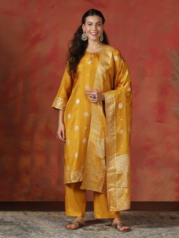 Shree - Dola Silk Jacquard Yellow Kurta with Pant and Dupatta
