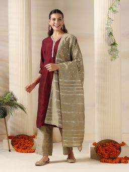 Shree - Silk Blend Maroon Solid Kurta with Pant and Dupatta