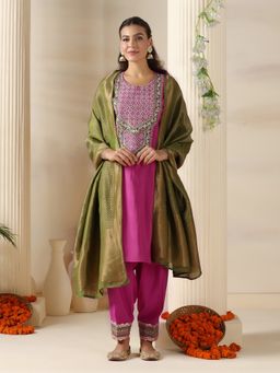 Shree - Chanderi Pink Embroidered Kurta with Salwar Dupatta
