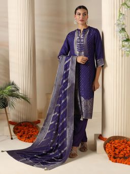 Shree - Dola Silk Jacquard Purple Kurta with Pant and Dupatta