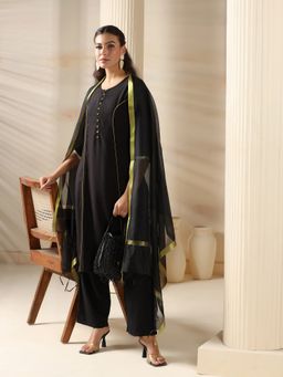Shree - Liva Black Solid Kurta with Pant and Dupatta