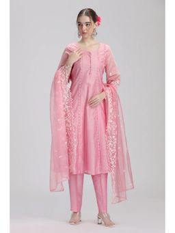 Cotton Culture - Pink Chanderi Silk Embroidered Kurta with Pant and Dupatta