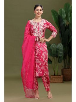 Cotton Culture - Pink Silk Embroidered Kurta with Pant and Dupatta