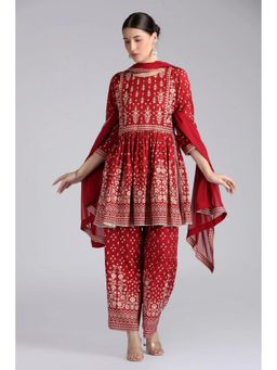 Cotton Culture - Maroon Viscose Rayon Printed Kurti with Pant and Dupatta