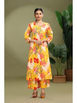 Cotton Culture - Yellow Pure Cotton Floral Kurta with Pant