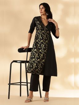 Abhishti - Black Brocade Angrakha Kurta and Pant