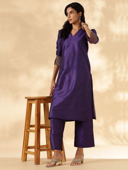 Abhishti - Purple Ruched-Sleeve Kurta with Pant