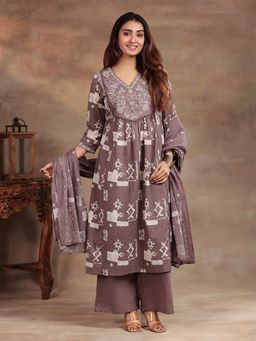 Aravalii - Brown Grace Anarkali Kurta with Pant and Dupatta
