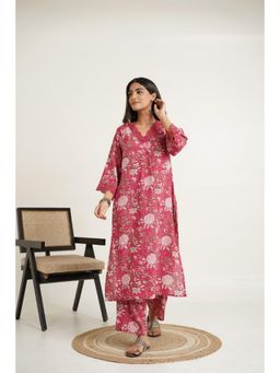 GOODHAND - Red Cotton Printed Kurta with Pant