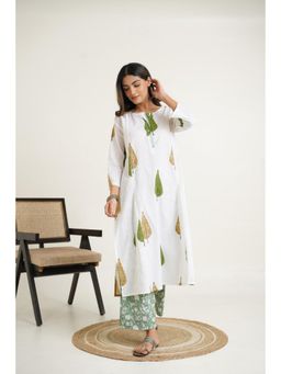 GOODHAND - Floral Cotton Printed White Kurta with Pant