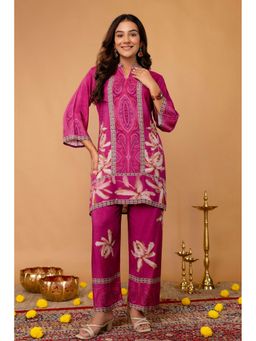 Kohsh - Purple Viscose Floral Kurti with Pant