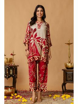 Kohsh - Maroon Viscose Floral Co-ord Set