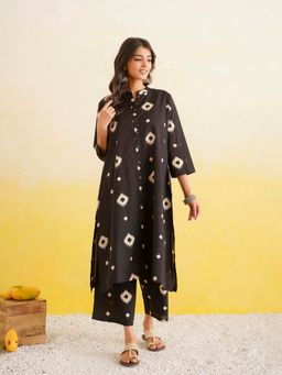 GOODHAND - Cotton Printed Black Kurta with Pant