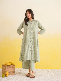 GOODHAND - Cotton Printed Green Kurta with Pant