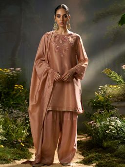 Ganga Fashions - Peach Tissue Embroidered Kurti with Pant and Dupatta