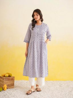 GOODHAND - Lavender Cotton Printed Kurta with Pant