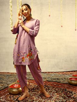ISHIN - Purple Bohemian Thread Embroidered Kurta with Dhoti Pant