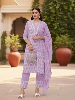 ISHIN - Purple Cotton Kurta with Pant and Dupatta