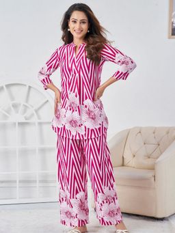 KAFTANIZE - Pink Pure Cotton Stripes Printed Co-Ord Set
