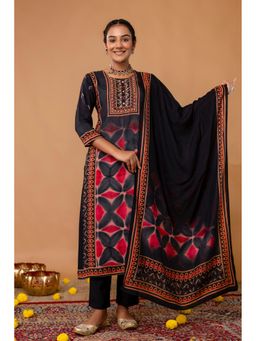 Kohsh - Black Viscose Printed Kurta with Pant and Dupatta
