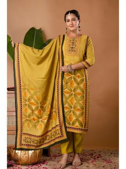 Kohsh - Yellow Viscose Printed Kurta with Pant and Dupatta