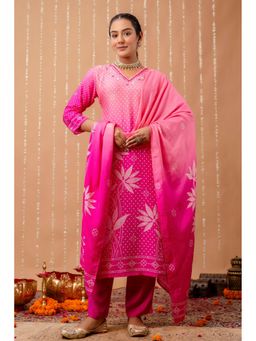Kohsh - Pink Viscose Printed Kurta with Pant and Dupatta
