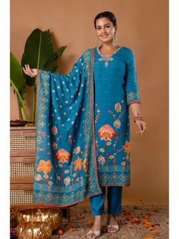 Kohsh - Teal Viscose Embroidered Kurta with Pant and Dupatta
