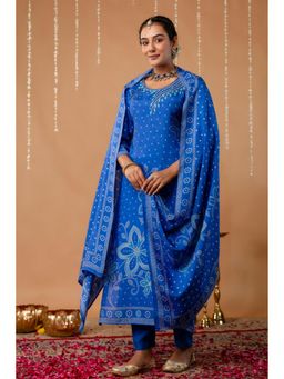 Kohsh - Blue Viscose Floral Kurta with Pant and Dupatta